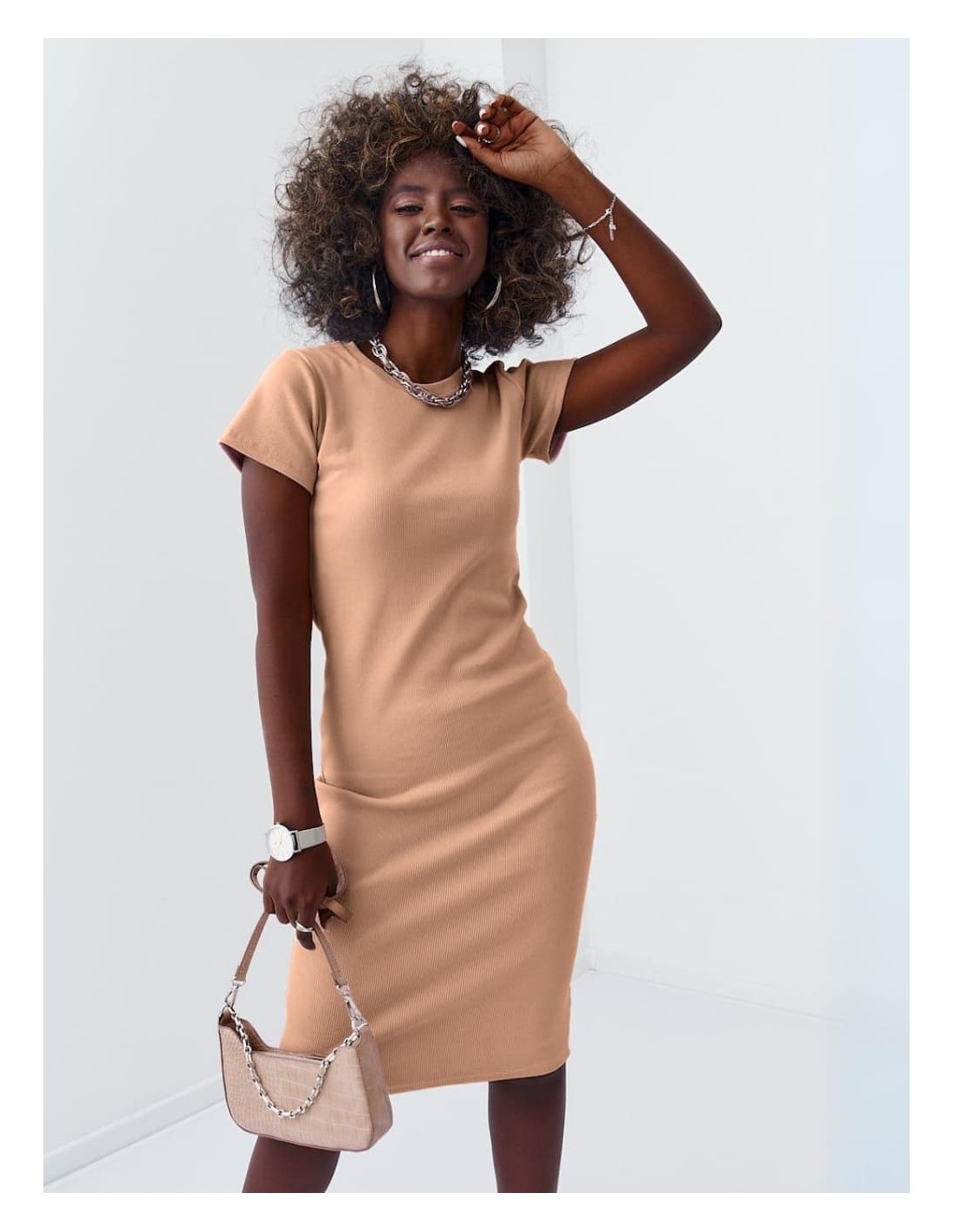 Rochie de baza in stil sport cappuccino FG533 - Magazin online - Boutique